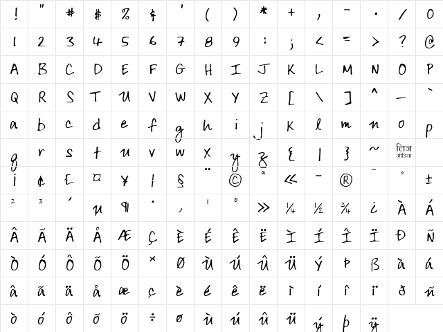 LEHN015 Regular  glyph index