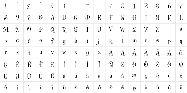 Bronwen DEMO Regular  glyph index