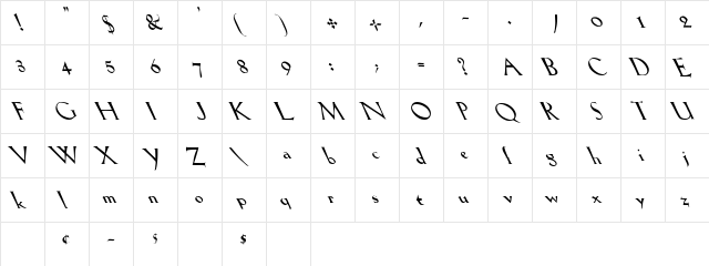 Lil Hvy Leftie Regular  glyph index