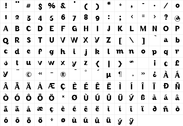 AugustMedium Regular  glyph index