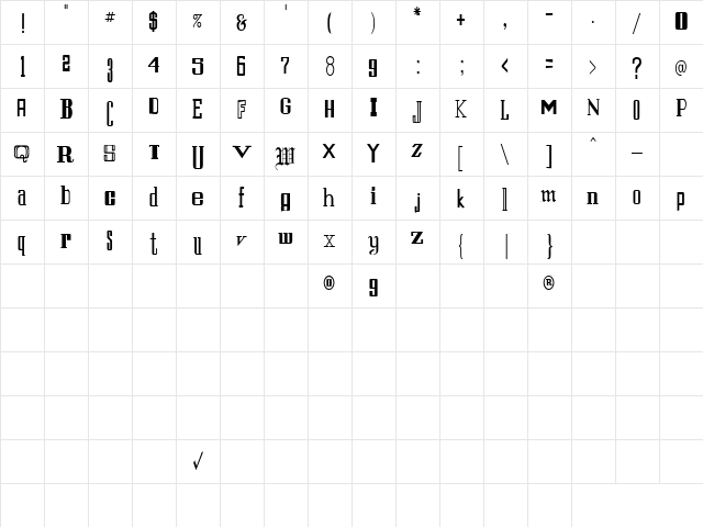 Eruption 1 Regular  glyph index