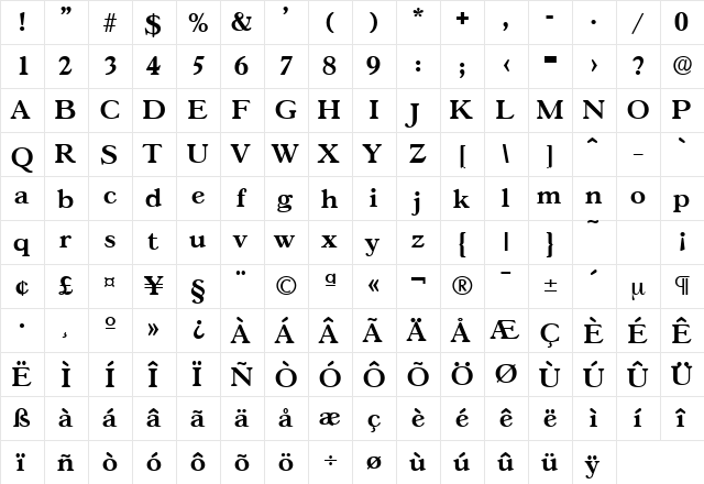 Gascogne-Serial DB Bold  glyph index