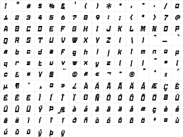 Konvexist Oblique  glyph index