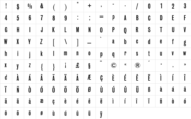 Grotesque BQ Regular  glyph index