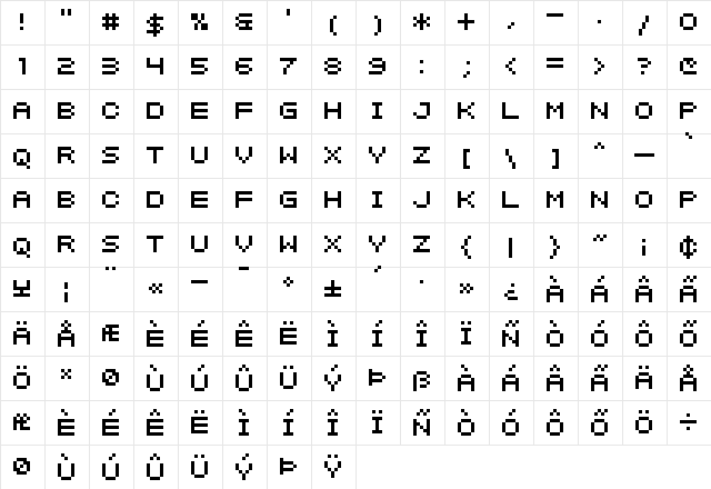 SF Intermosaic B Regular  glyph index
