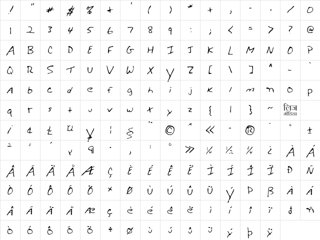 LEHN279 Regular  glyph index