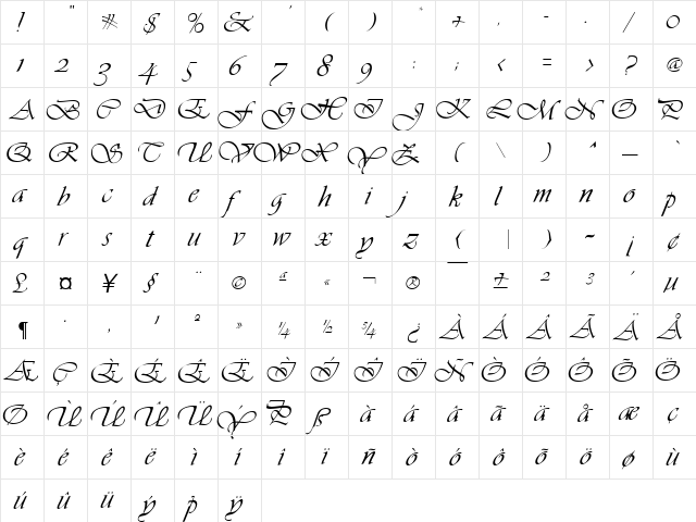 Vivienne Regular  glyph index