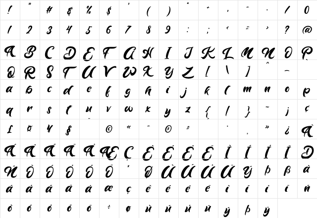 Lazy Monday Regular  glyph index