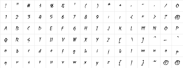 RagingRedLotus BB Italic  glyph index