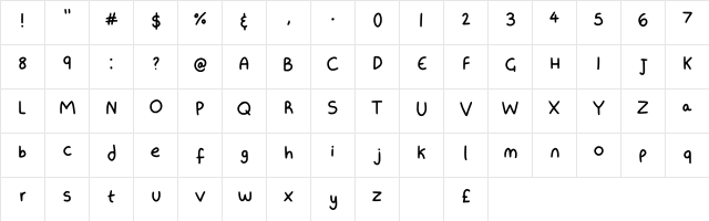 Felixwriting1 Regular  glyph index