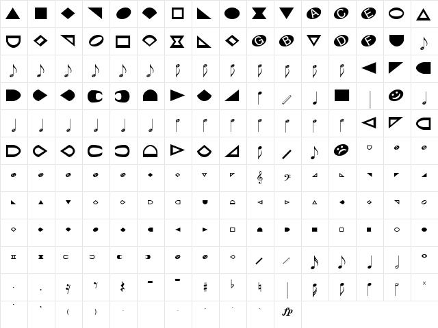 NoteHedz Regular  glyph index