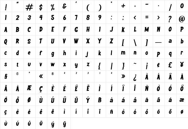 Youth wright Regular  glyph index