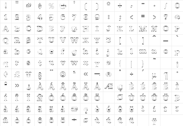 Egyptian 505 Outline Regular  glyph index