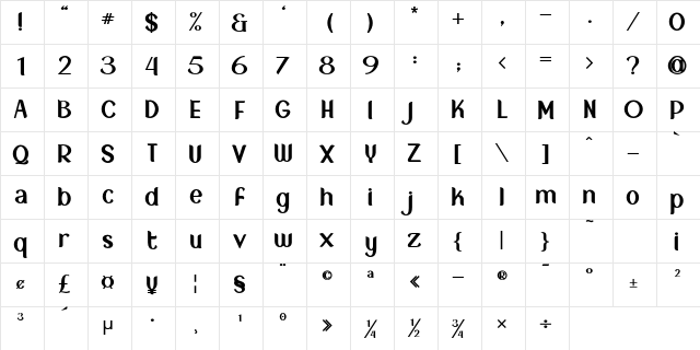 New Crown Bold_DEMO  glyph index
