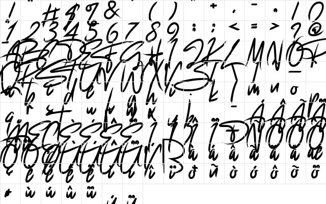 Rockybilly Regular  glyph index