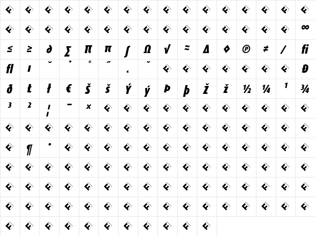 DaxCondensed-BlackItalicExp Italic  glyph index