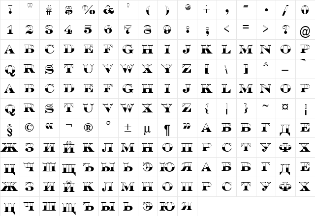 a_SeriferTitulB&W Bold  glyph index