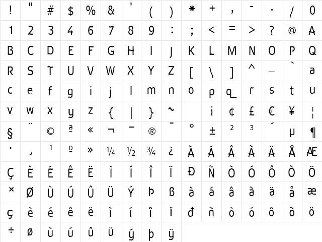 Waverley Regular  glyph index