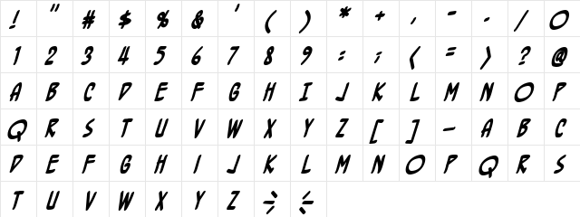 BottleRocket BB Bold  glyph index