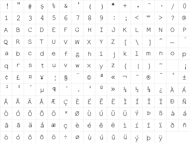 Everson Mono Unicode Regular  glyph index