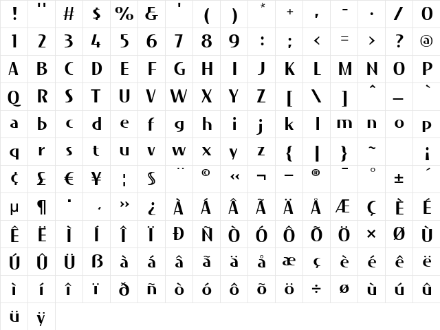 Koala Light  glyph index