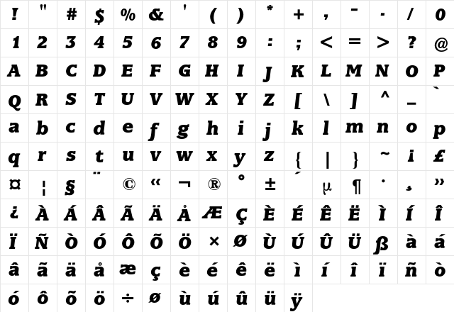 Marbrook BQ Regular  glyph index