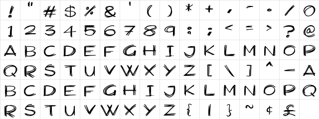 Widescratch Regular  glyph index