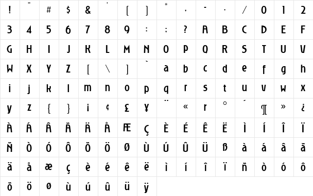 RoslynGothic Regular  glyph index