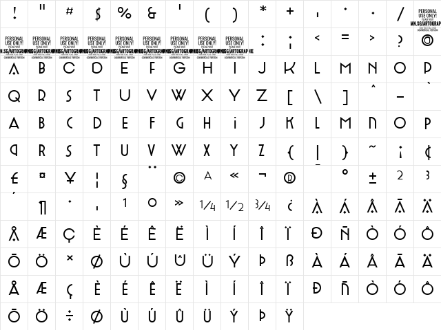 Artographie Light Regular  glyph index
