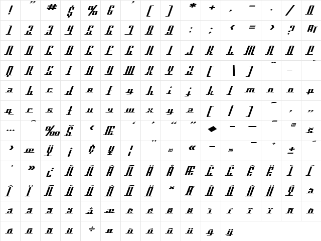 SF Americana Dreams Extended Regular  glyph index