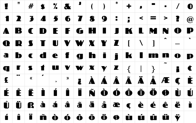 Dimension Regular  glyph index