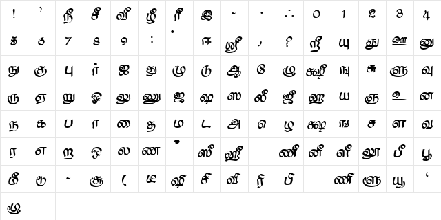 Saavaeri Regular  glyph index