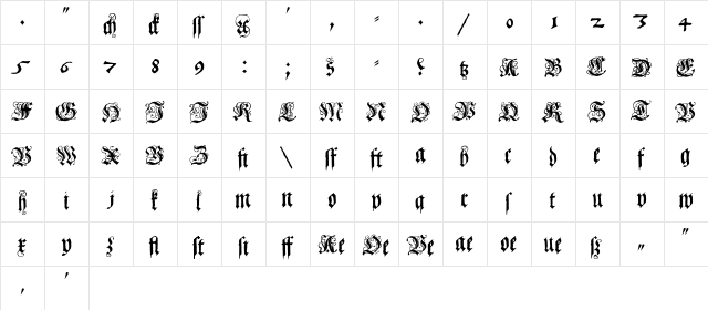 CoelnischCurrentFraktur Regular  glyph index