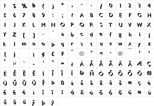 Gill Sans MT Shadowed Light Regular  glyph index