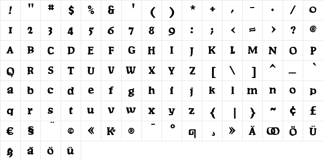 Postertypes Regular  glyph index