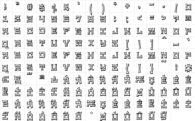 NinjaLine Regular  glyph index