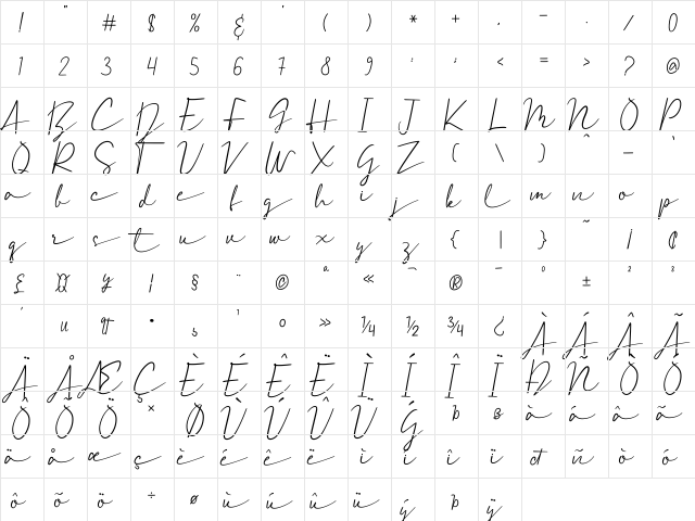 Coolesta Regular  glyph index