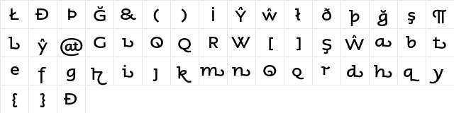 AspectAlternates Bold  glyph index