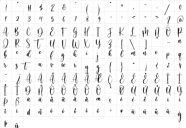 Holiday Party Regular  glyph index