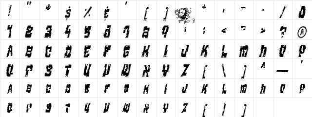 Supernaut Regular  glyph index
