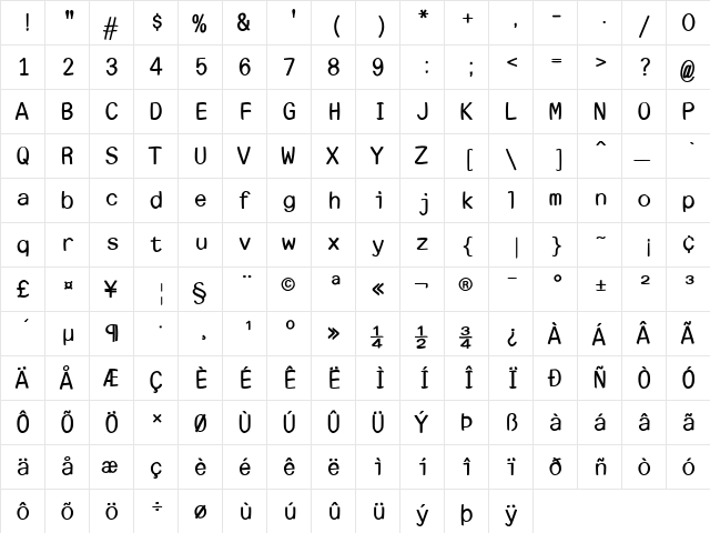 EscapeTypewriterSans Regular  glyph index