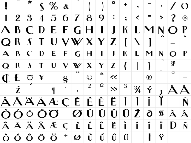 NewyorkertypeBold Regular  glyph index