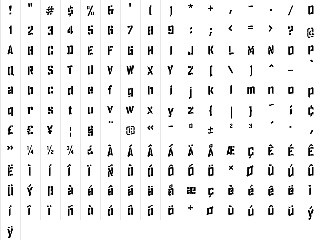 SailingJunco Regular  glyph index