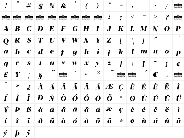 Blacker Display ExtraBold Italic  glyph index