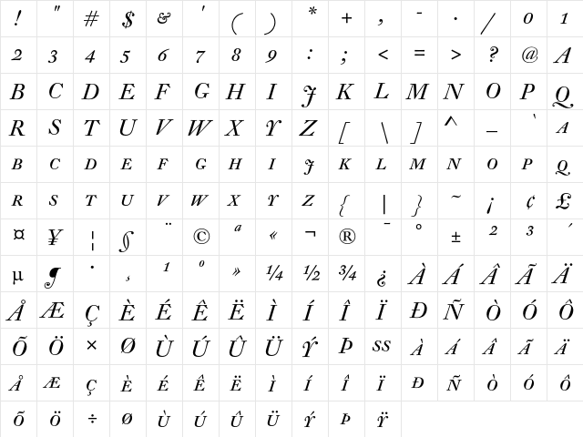 DTL Fleischmann D Caps Italic  glyph index