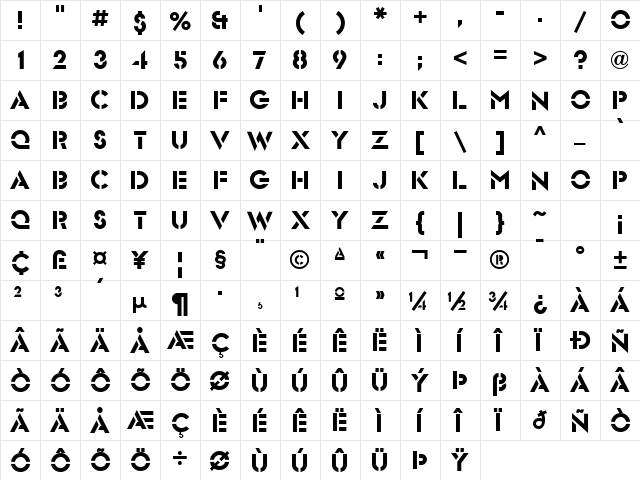 Futura Stencil ICG Regular  glyph index