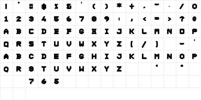 DS Ticket75 Regular  glyph index
