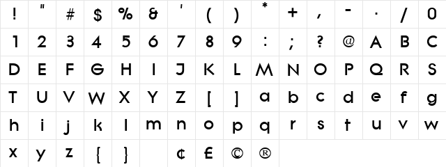 Sabor Display SSi Regular  glyph index