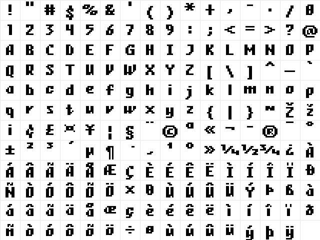FFF Viewpoint Bold Extended Regular  glyph index