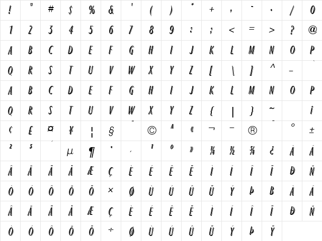 Ragtime ICG Regular  glyph index